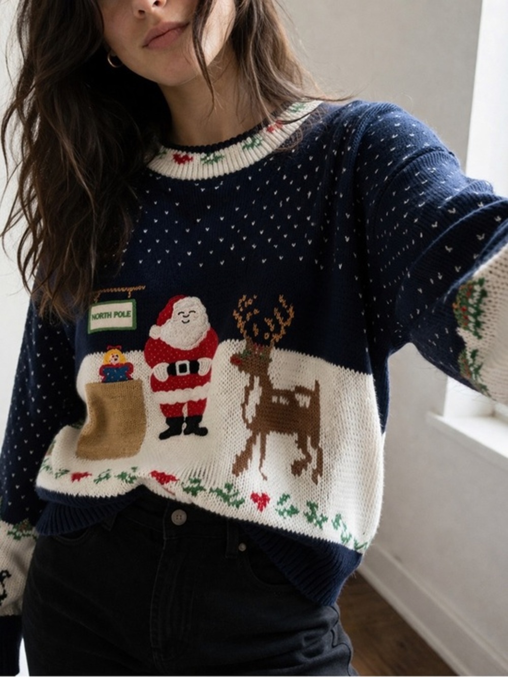 Vintage Sweater Loft Navy Christmas Sweater Size Medium‎ Y2K Holiday Grandma